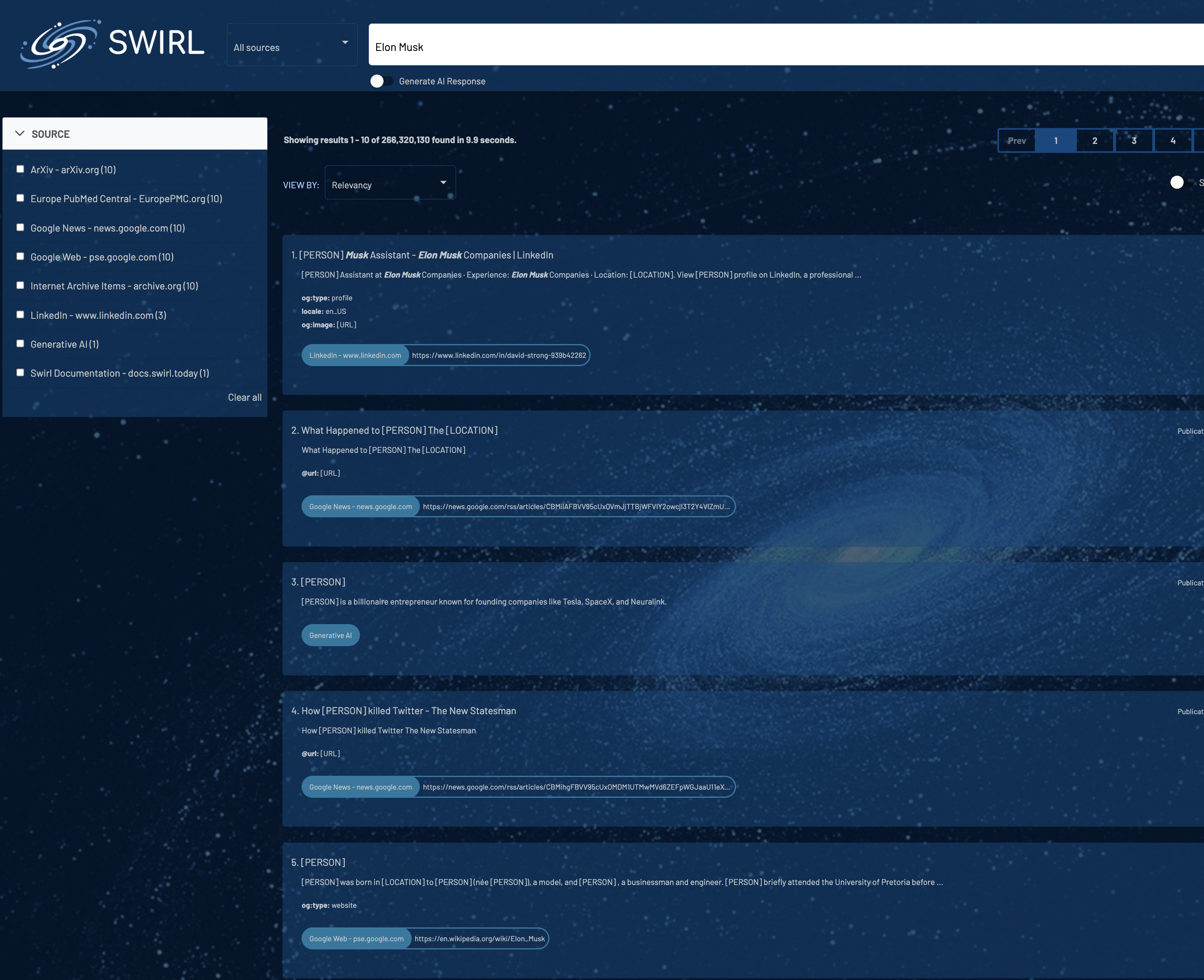 SWIRL AI Search with PII redaction by Microsoft Presidio