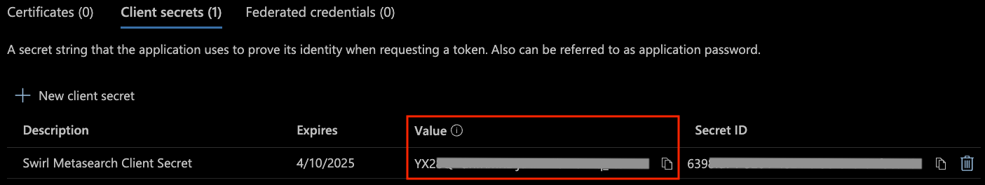 Azure Secret Value