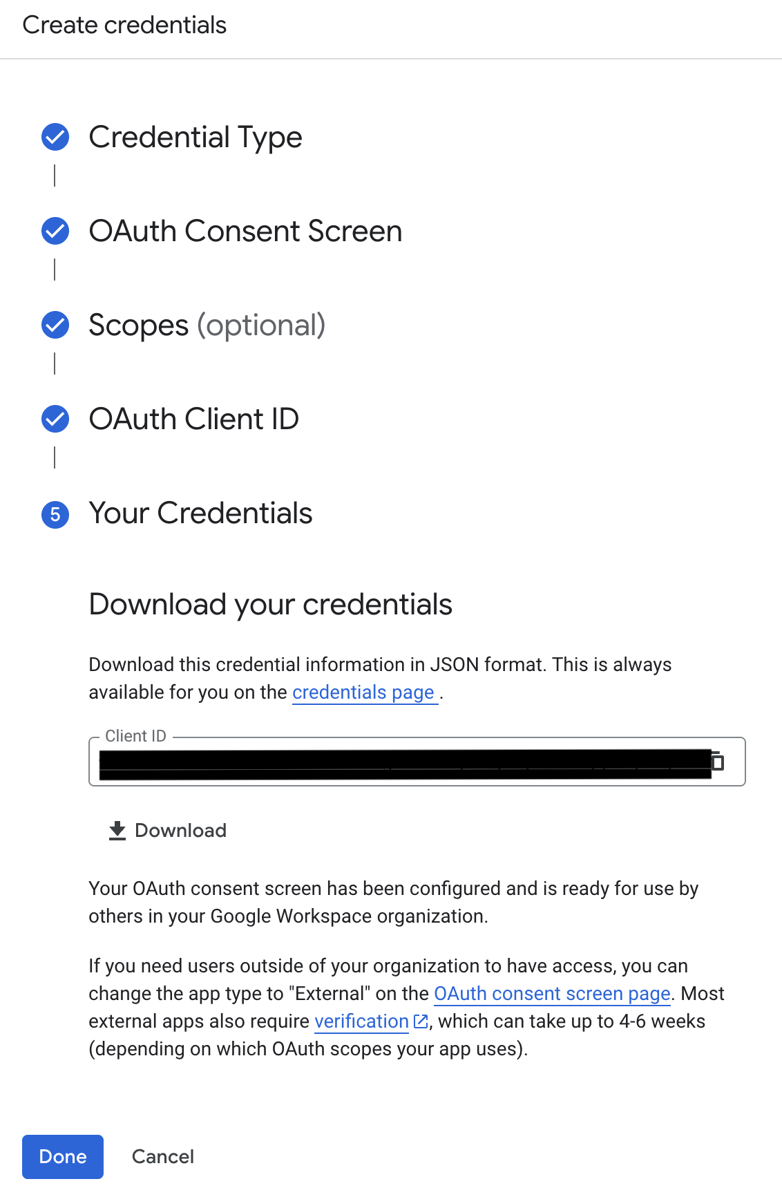 Google Workspace App Registration, Step 15