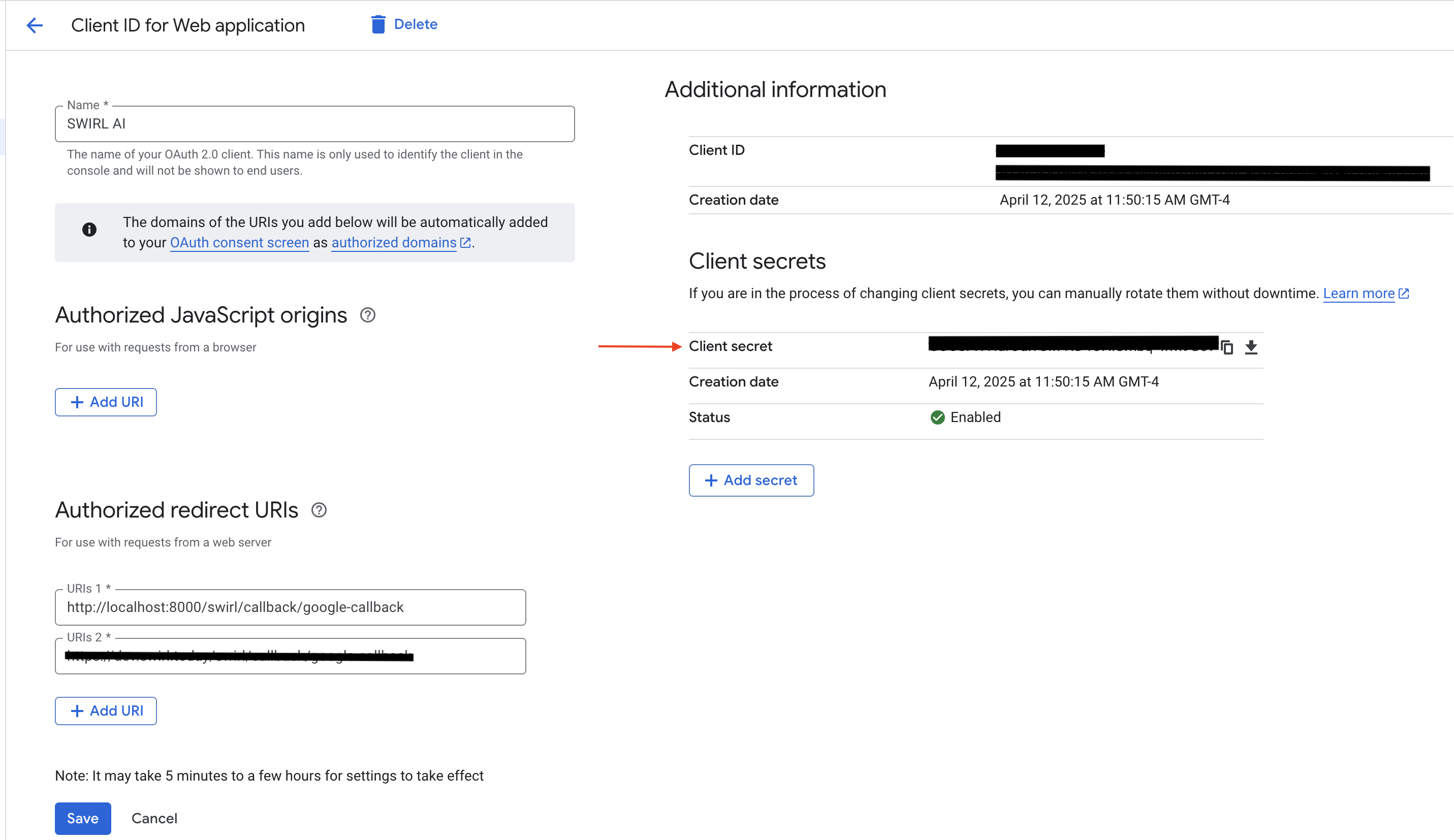 Google Workspace App Registration, Step 17