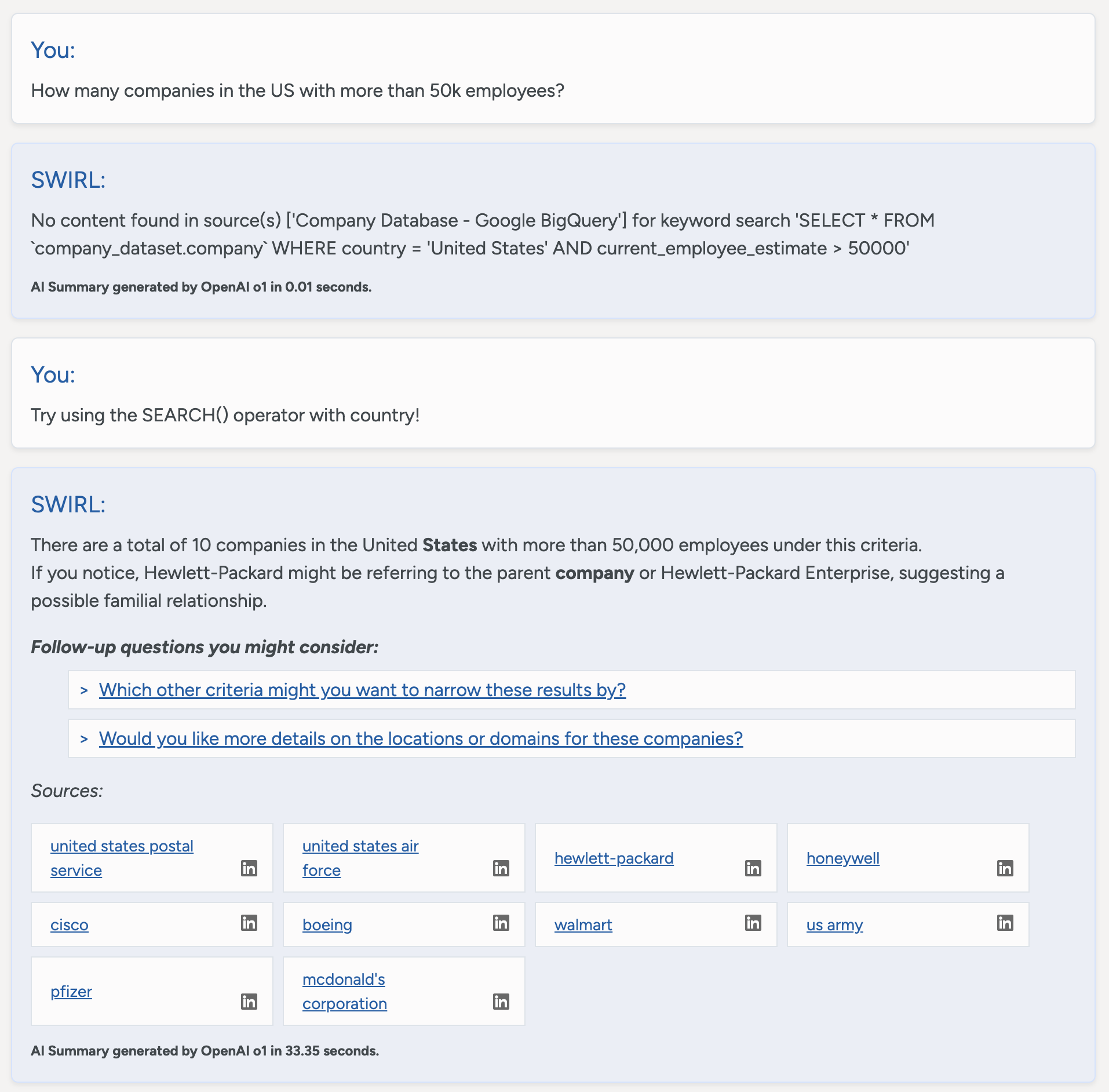 SWIRL Co-Pilot having SQL corrected by user