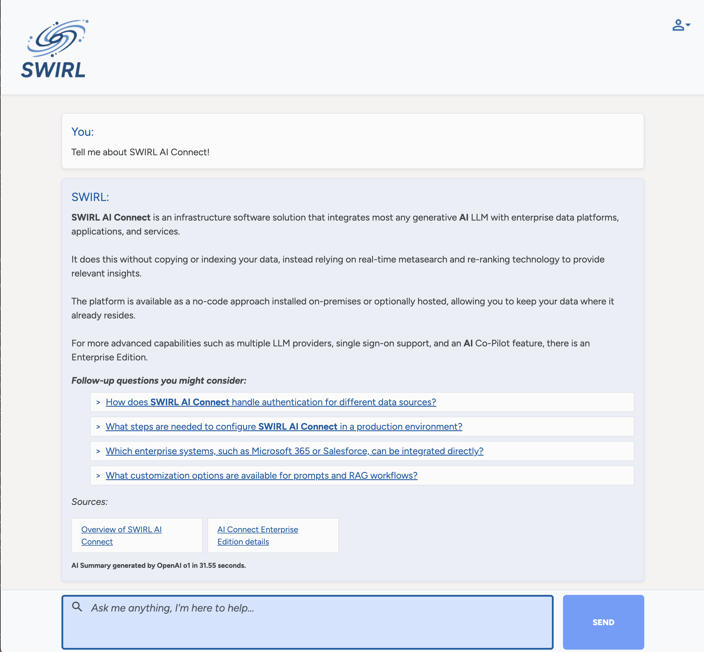 SWIRL AI Search Assistant response