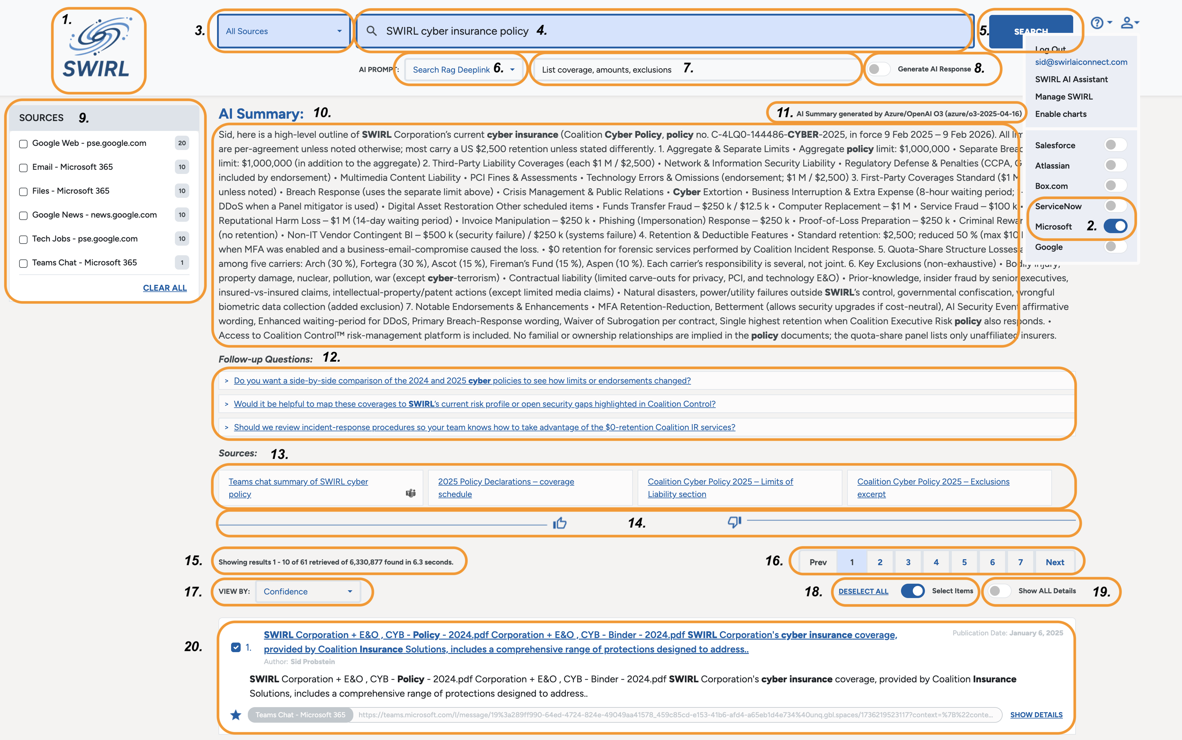 SWIRL AI Search form, annotated