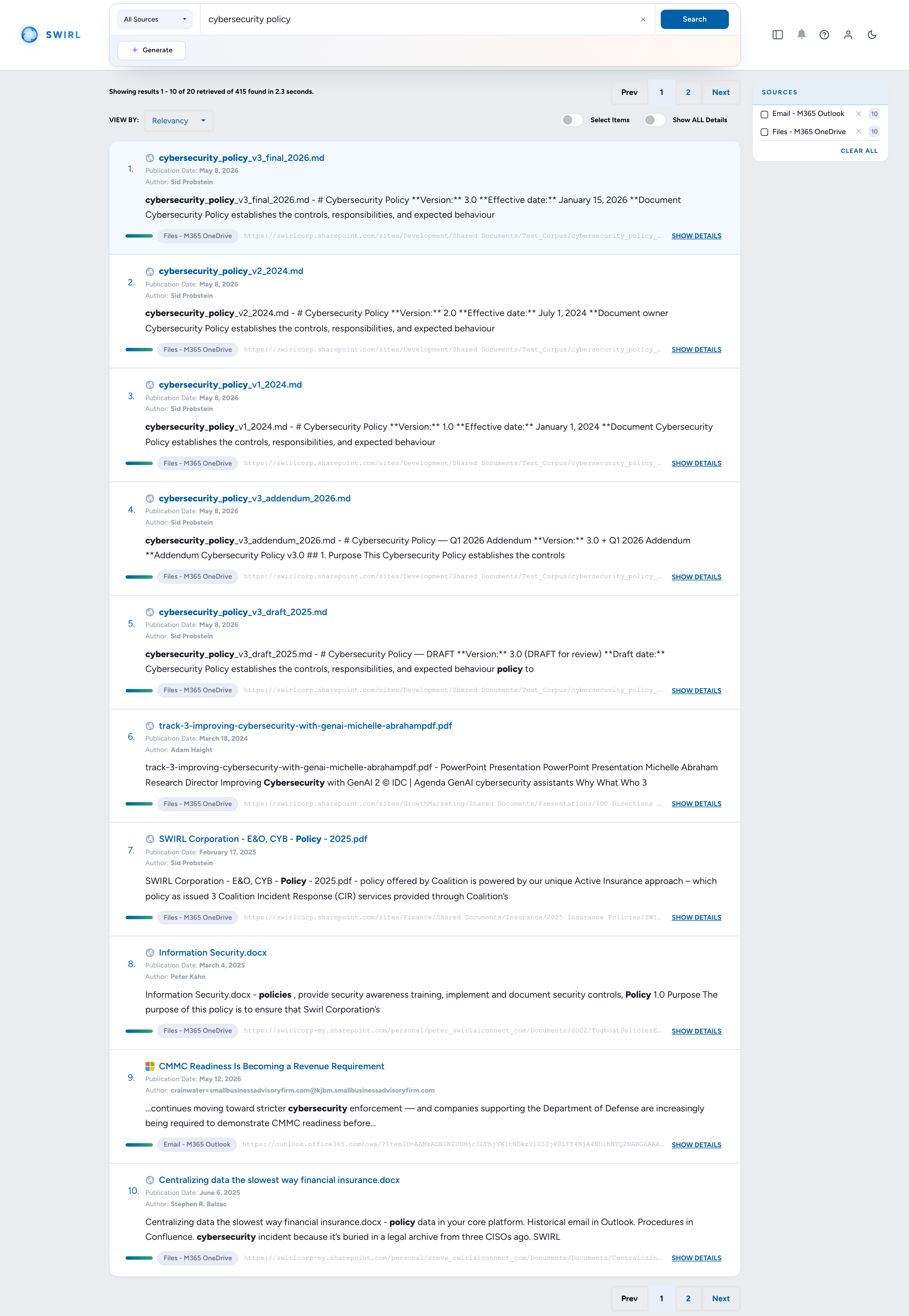 SWIRL Galaxy results page