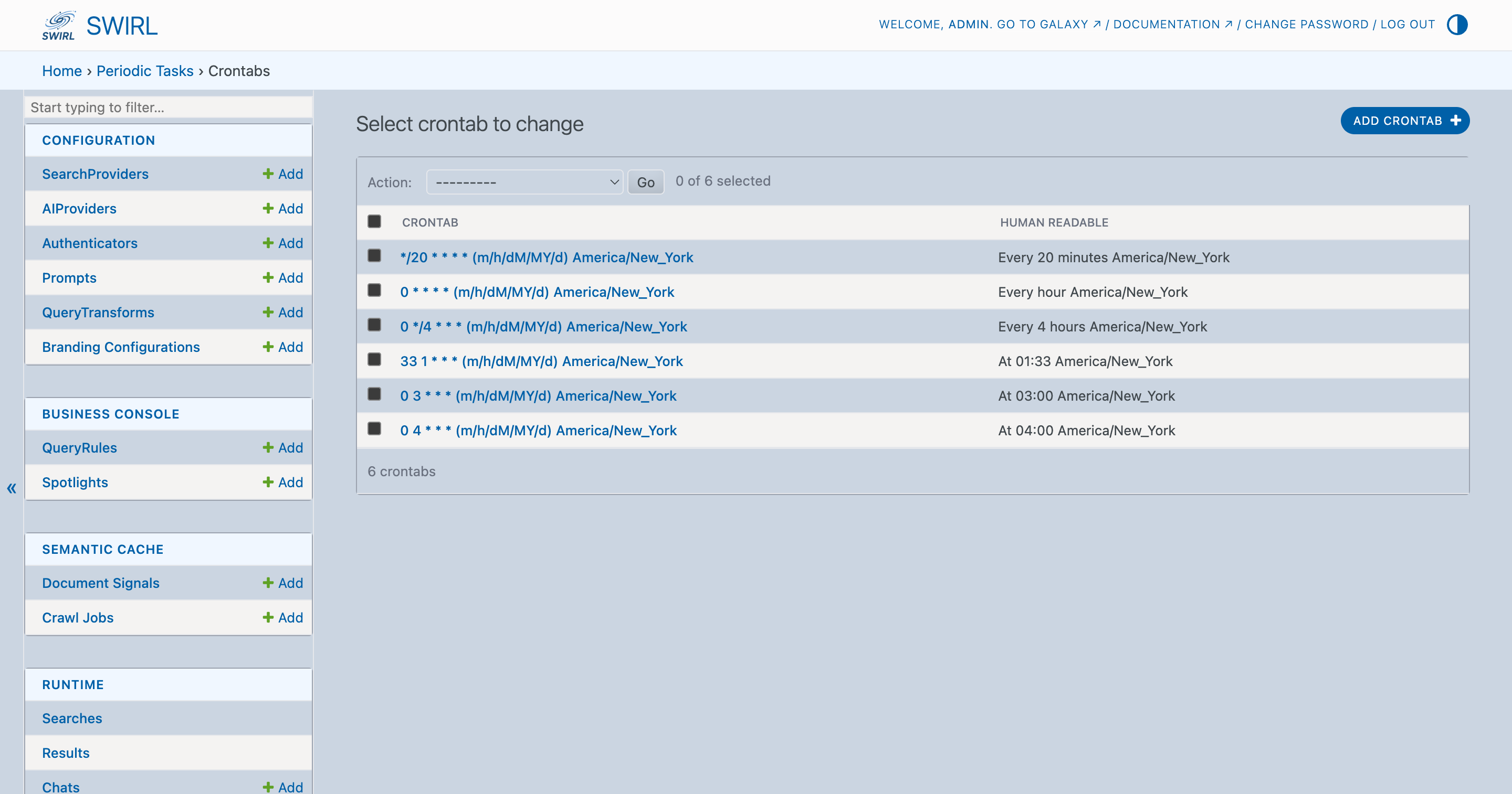 Django console crontab page