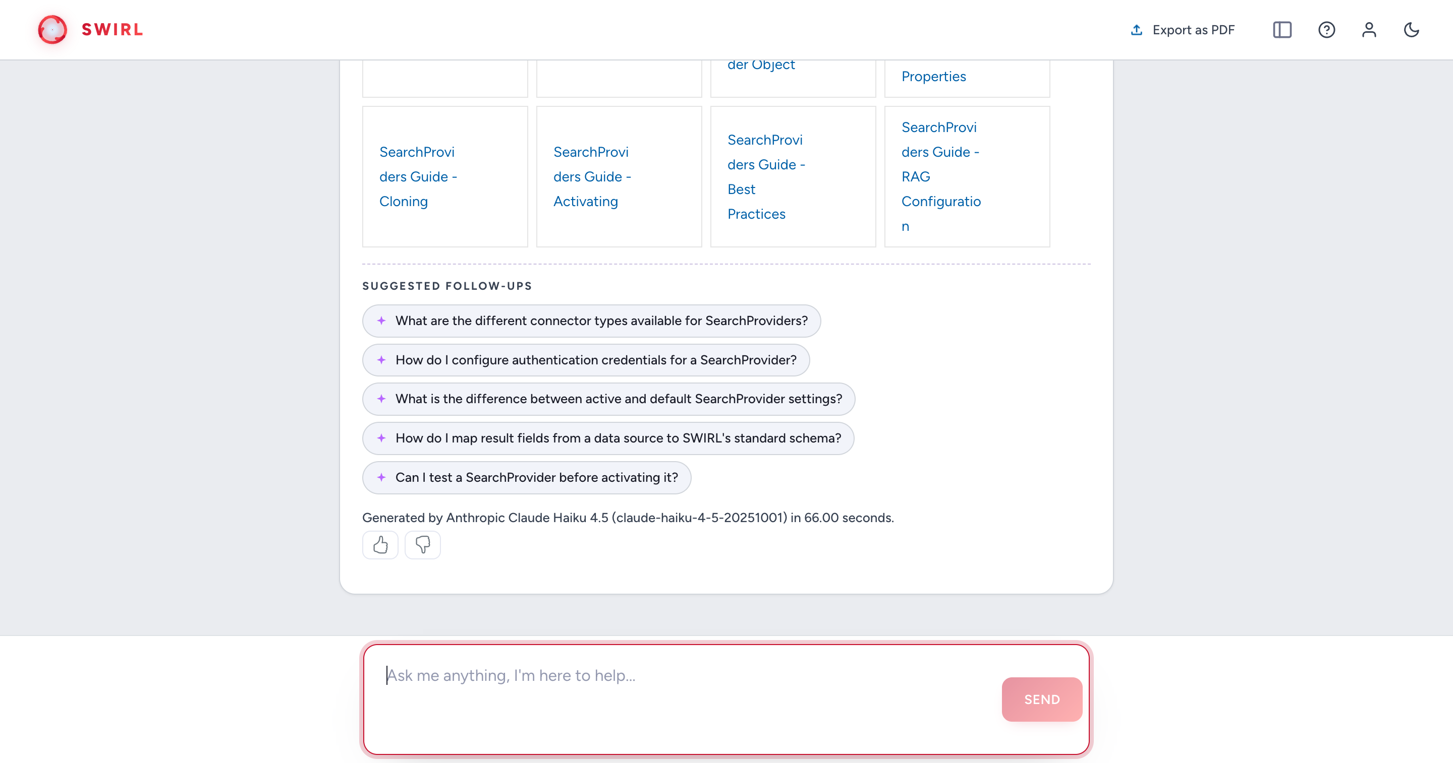 An Assistant answer grounded in federated sources