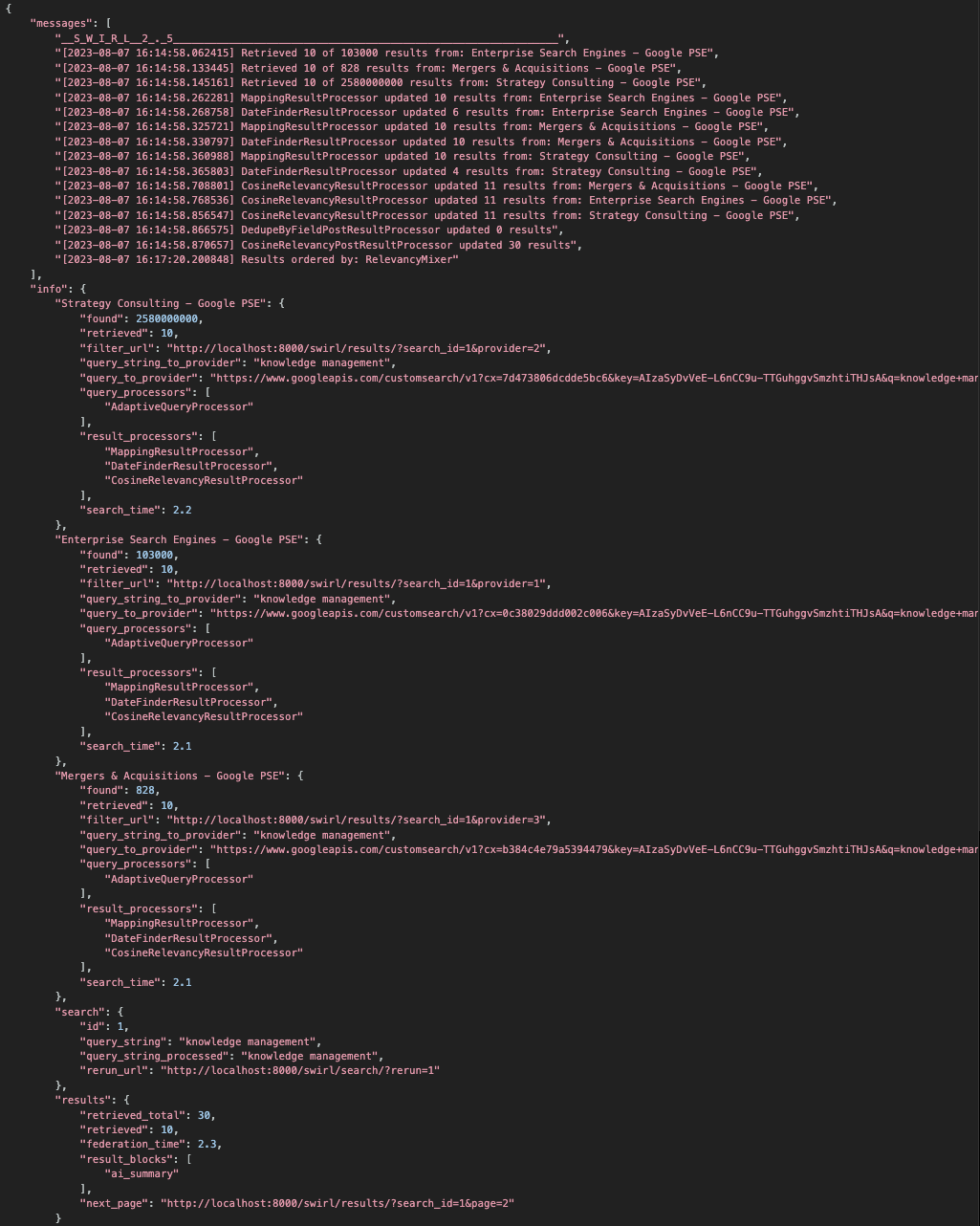 SWIRL JSON response