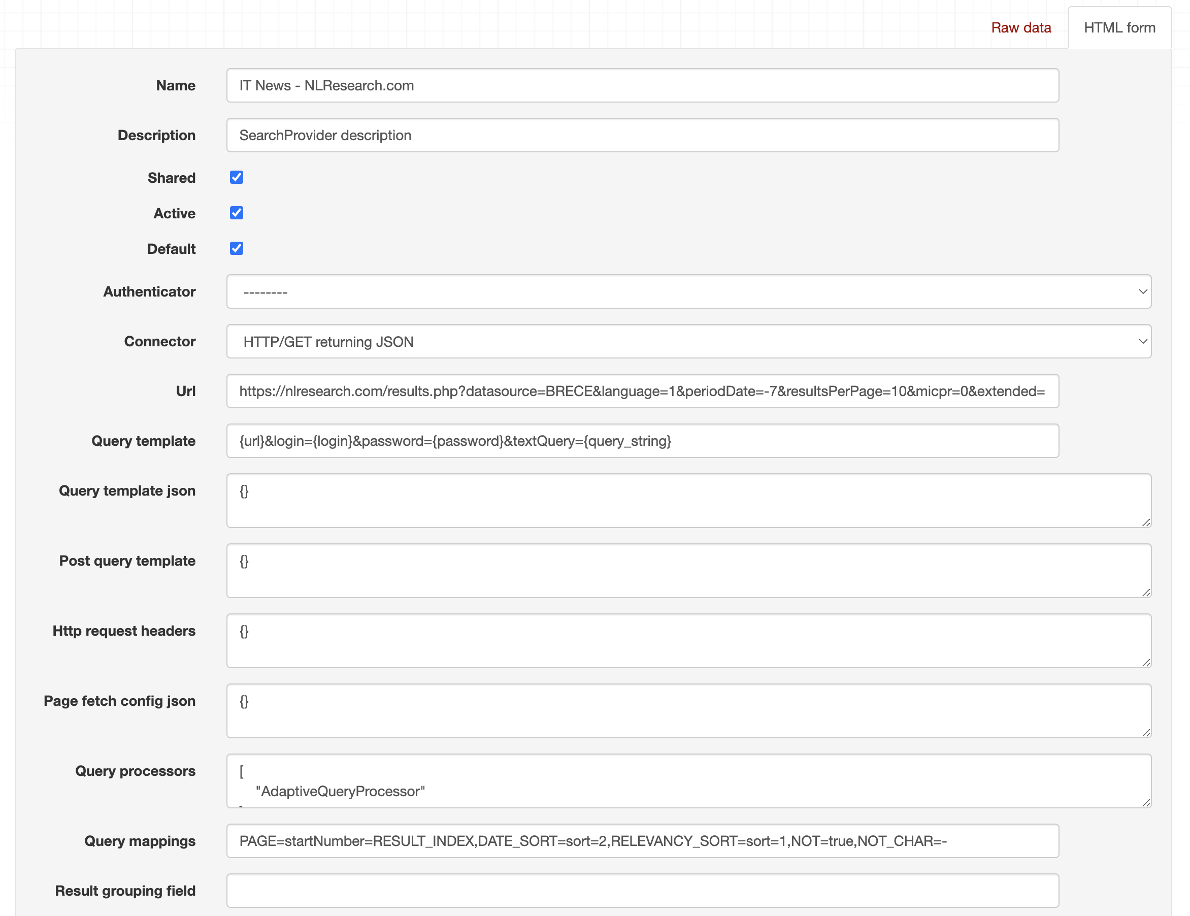 picture of the SearchProvider endpoint HTML form